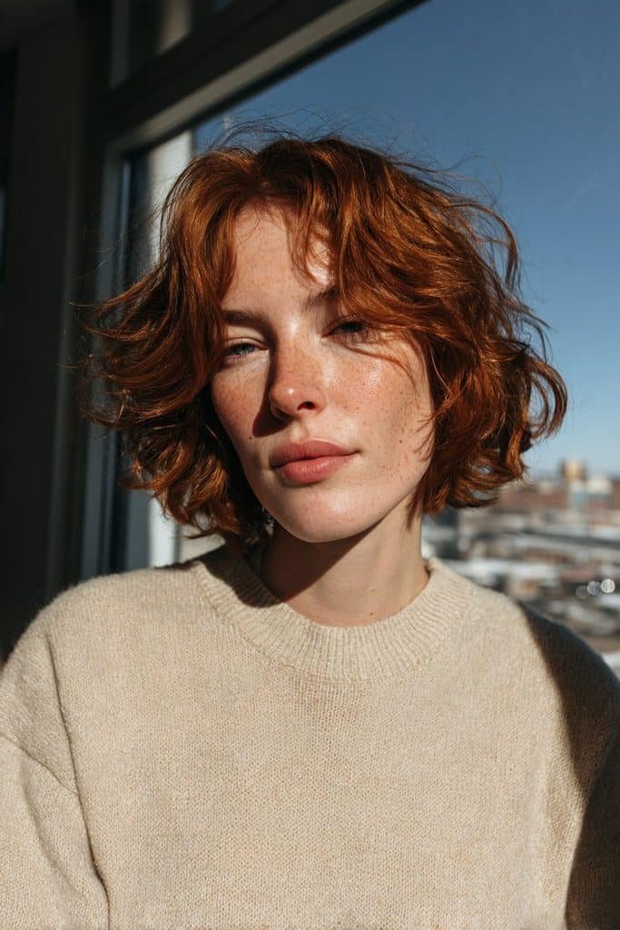Rich auburn pixie bob with warm copper dimension