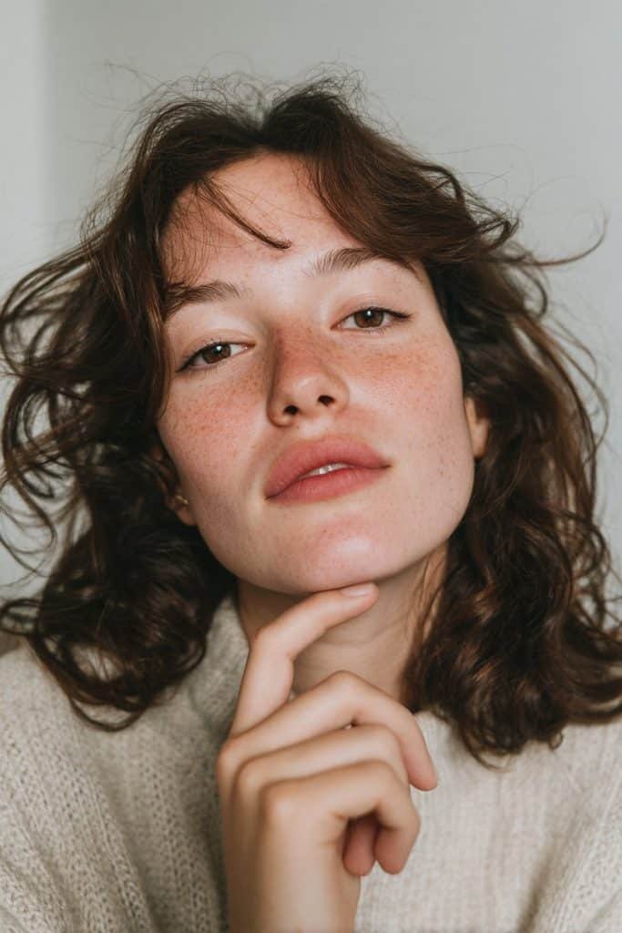 Young woman blending sheer berry lip tint for a soft blurred look