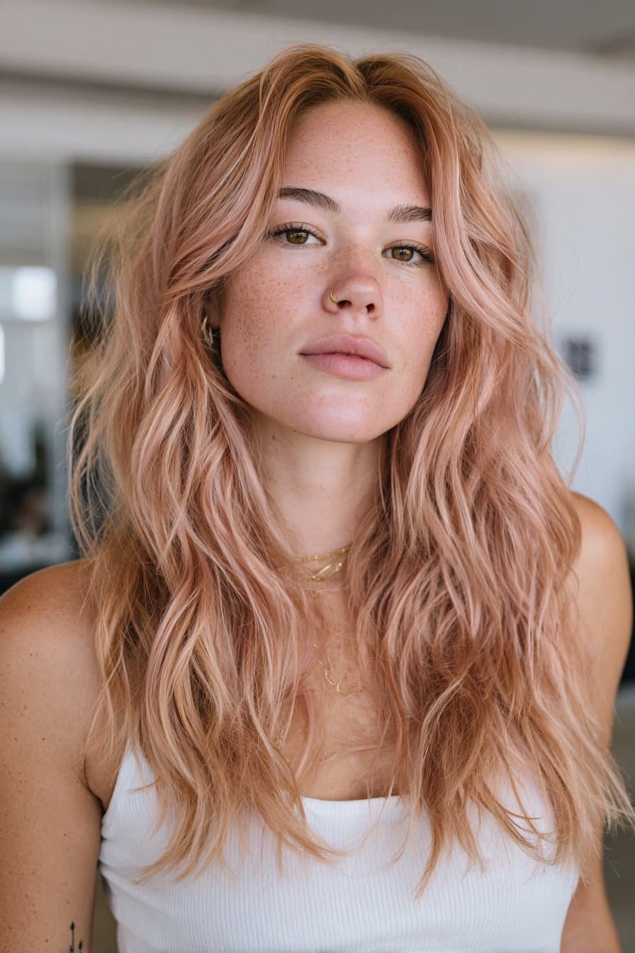 Bubblegum rose gold hair with champagne undertones