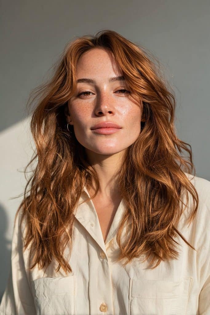 Caramel chai latte hair with warm honey-beige tones