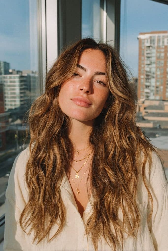Chai latte hair with creamy caramel money pieces