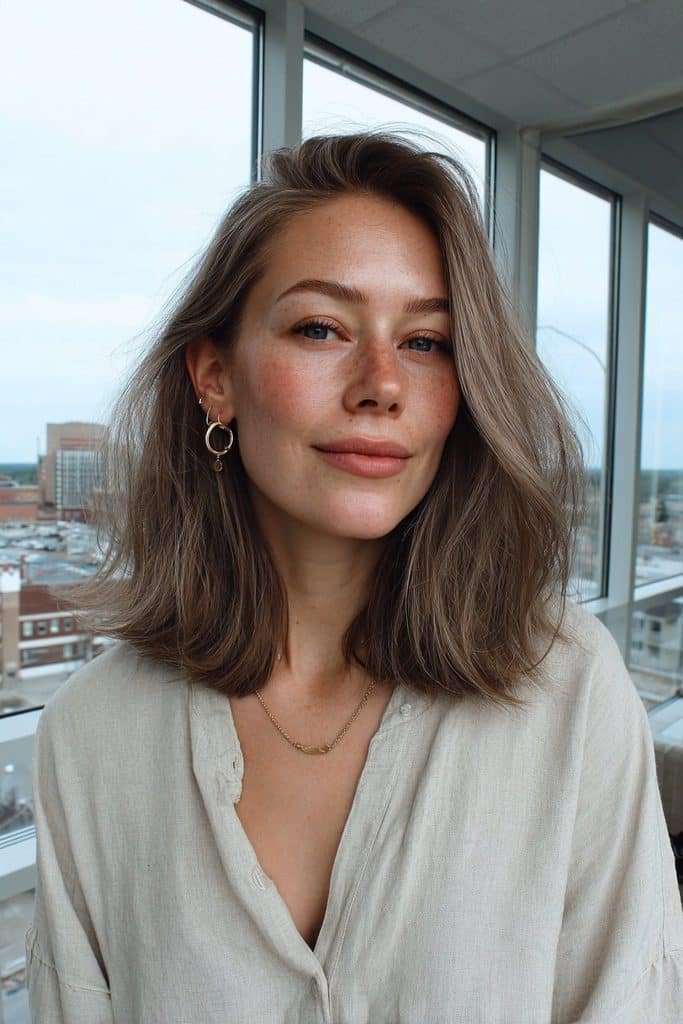 Chai latte hair blended with subtle silver strands