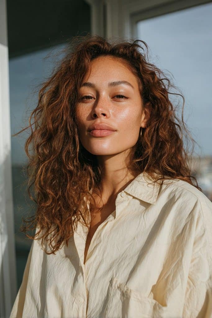 Medium-length chai latte hair with creamy brown and caramel tones