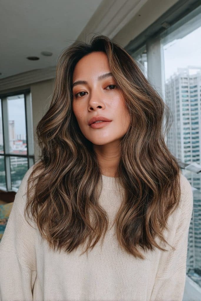 Chai latte hair with soft mocha and light brown lowlights