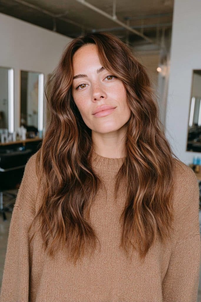Cinnamon chai latte hair with creamy brown and warm cinnamon tones