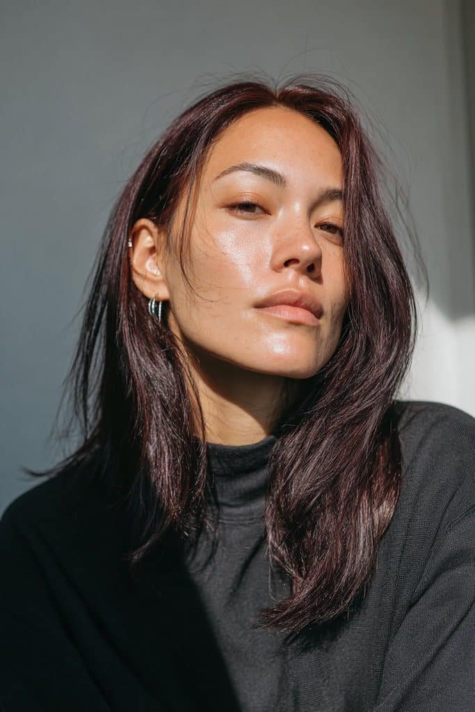 Cool-toned black cherry hair with espresso, plum and wine undertones