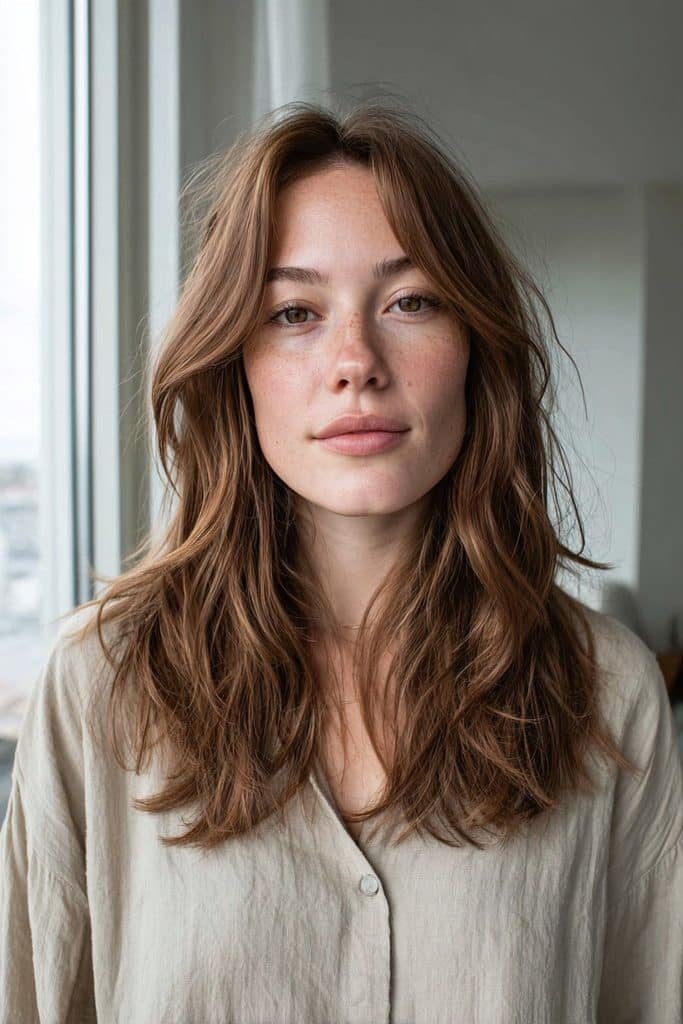 Cool-toned chai latte hair with beige brown, taupe and mocha shades