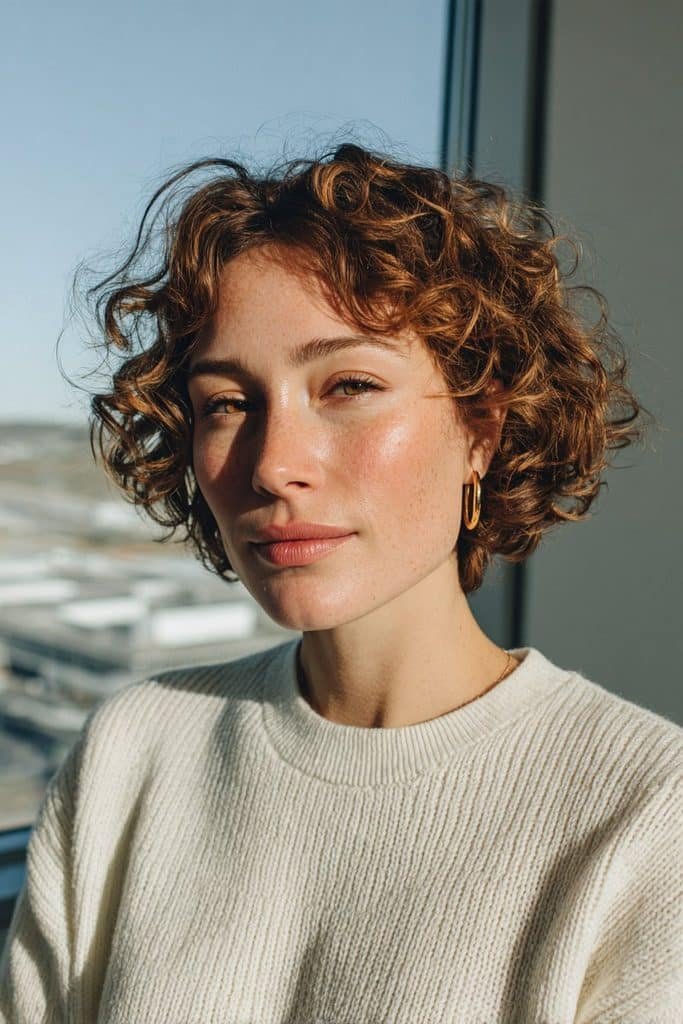 Naturally curly pixie bob with soft graduated layers