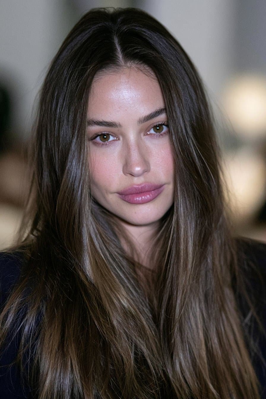 Dark bronde hair with rich brown and subtle blonde tones