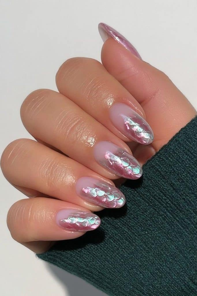 Emerald green and ruby red dragon-scale nails