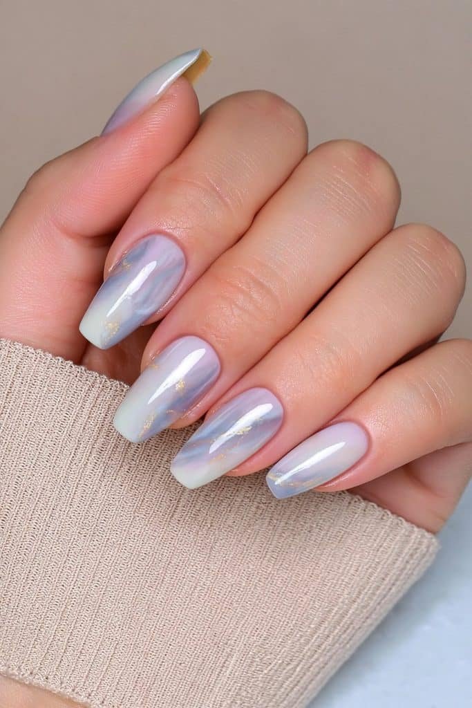 Ivory marble coffin nails with delicate taupe veining