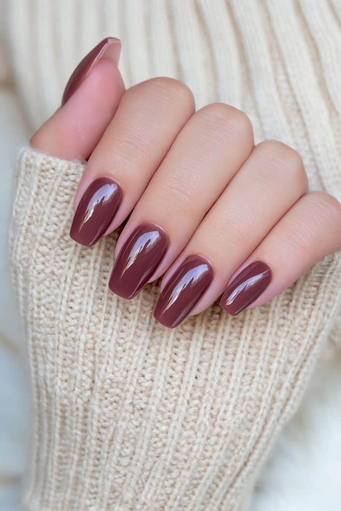 Deep espresso brown coffin nails with glossy finish