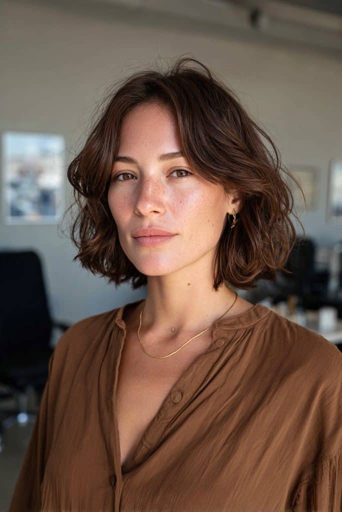 Layered espresso bob with deep chocolate-brown and subtle mocha reflections