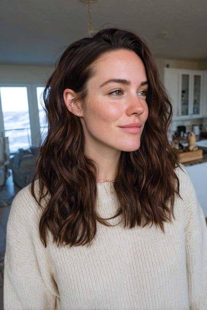 Rich espresso hair with subtle chocolate lowlights for natural depth