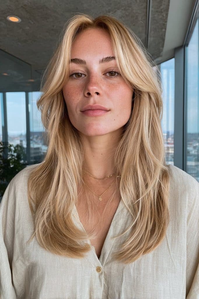 Iced chai blonde hair with cool beige and taupe tones