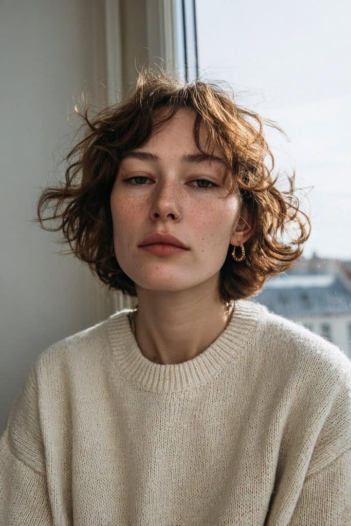 Lightweight layered pixie bob with natural crown lift