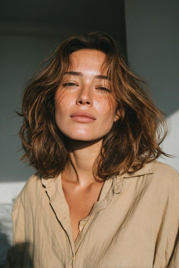 Light toffee brown hair with creamy golden and beige tones