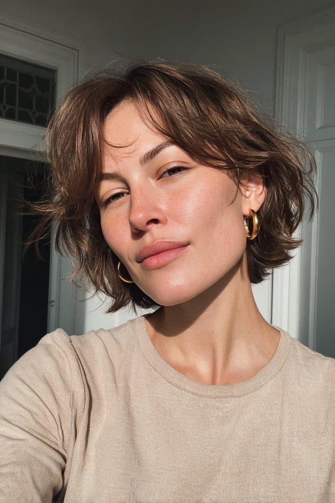 Low-maintenance pixie bob with natural texture and relaxed ends