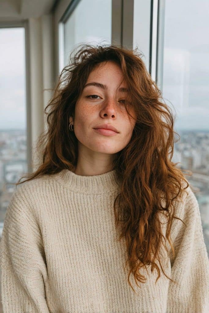 Warm maple brown hair with golden caramel nuances