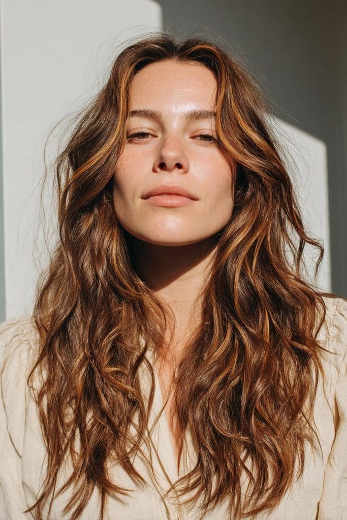 Maple brown hair with delicate golden highlights