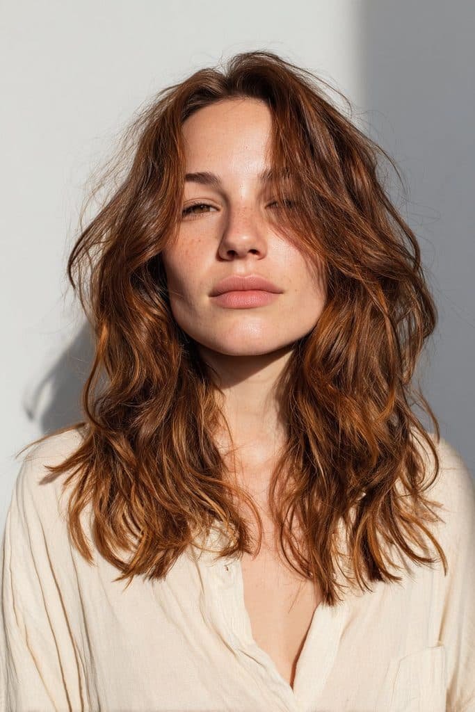 Maple brown hair with delicate honey highlights