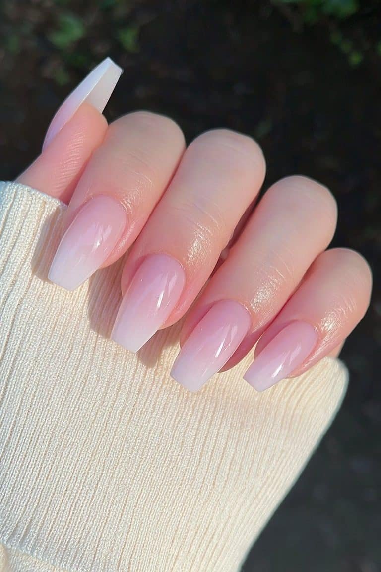 Milky white coffin nails with creamy glossy shine