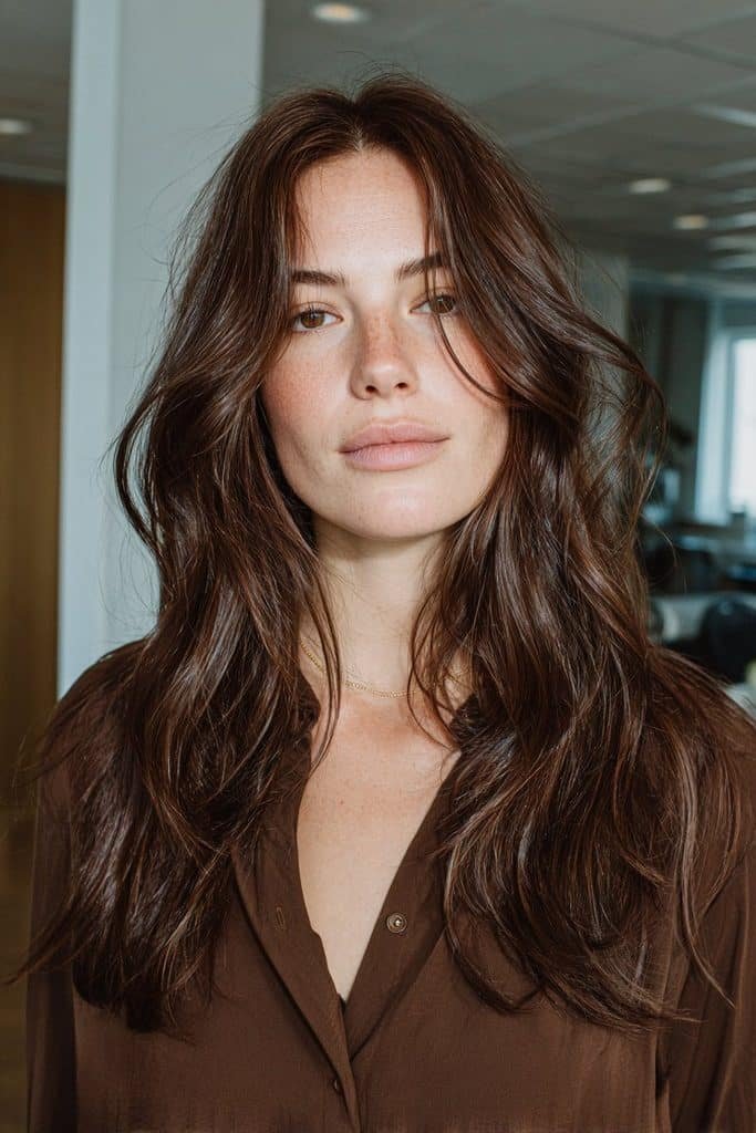 Mocha espresso root melt with dark roots and creamy brown lengths