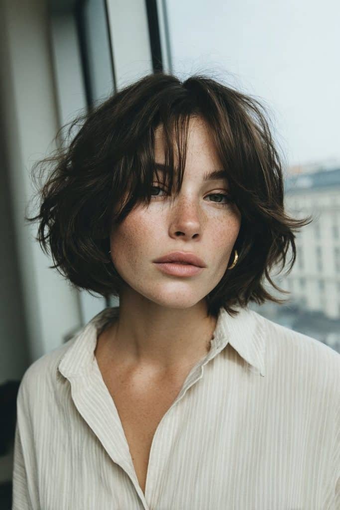 Layered pixie bob with soft side-swept bangs