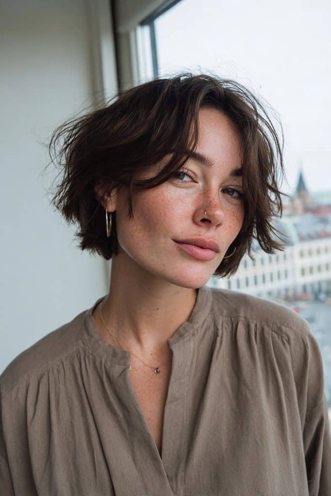 Side-swept pixie bob with long flowing fringe