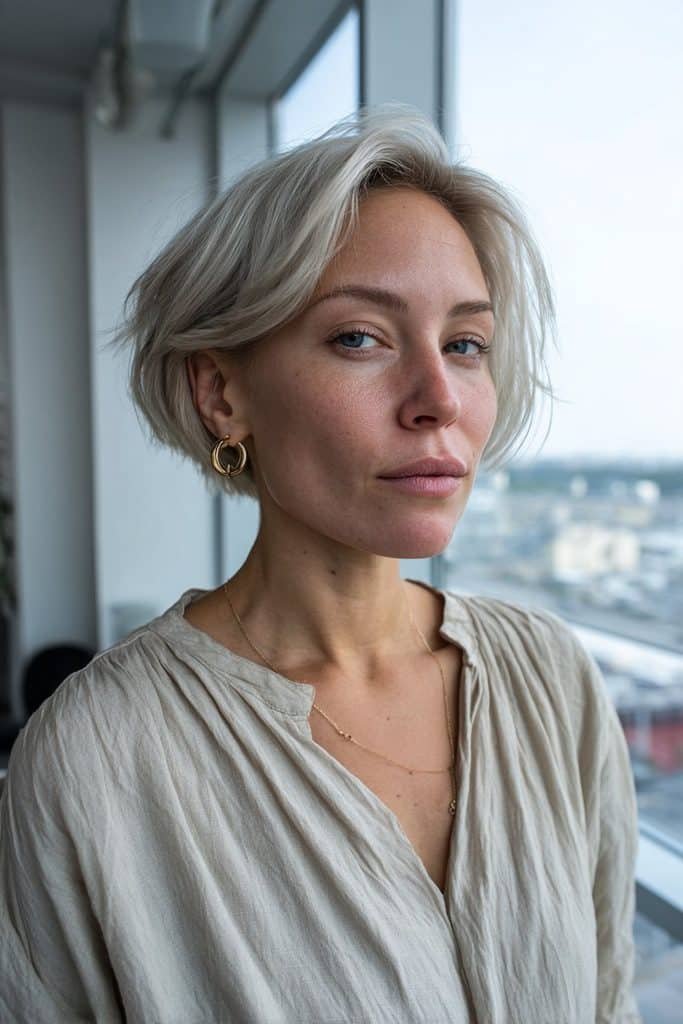 Silver and grey pixie bob with feathered layers