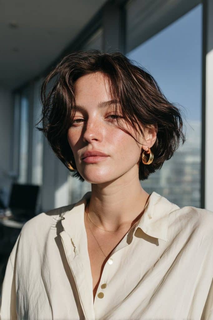 Sleek polished pixie bob with clean jaw-length layers