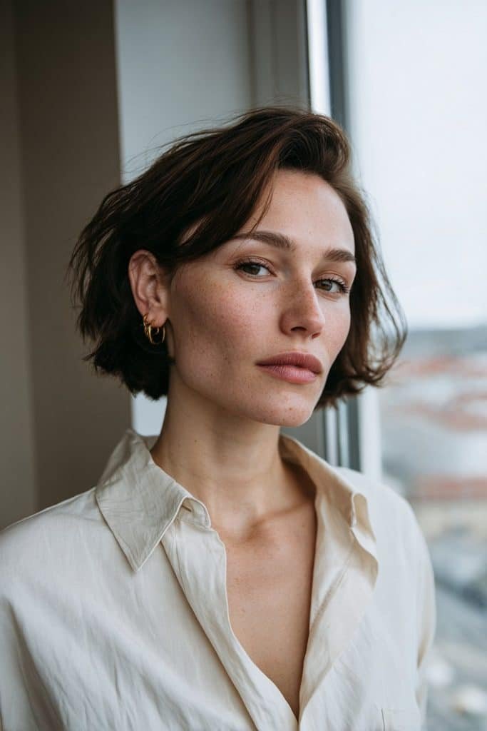 Sleek polished pixie bob with smooth jaw-length layers