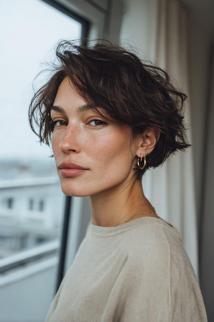 Stacked-back pixie bob with graduated volume