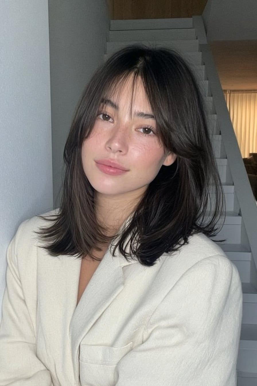 Young woman with a tapered hime cut and softly structured long layers