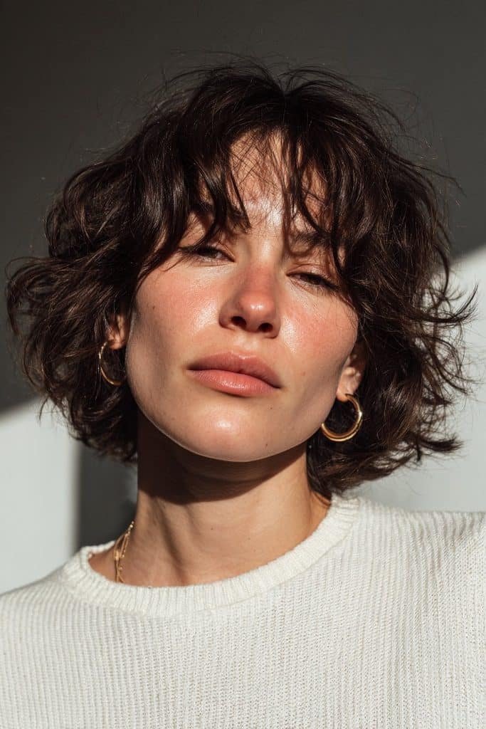 Textured pixie bob with soft curtain bangs and choppy layers