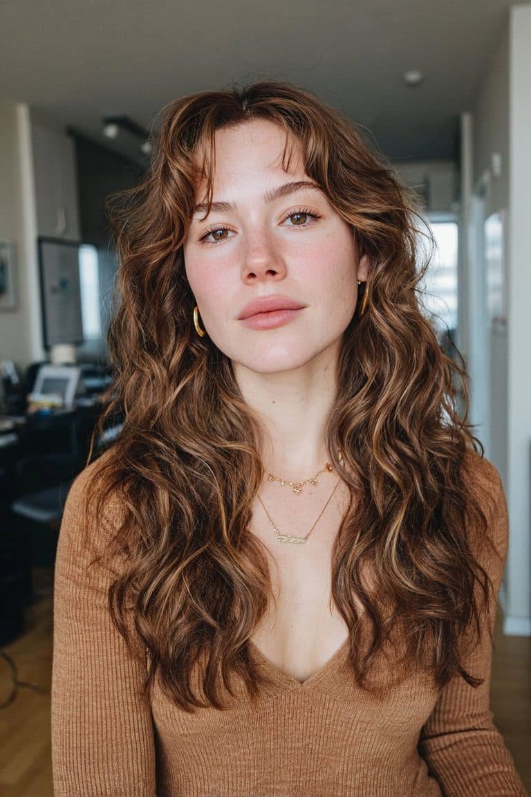Toffee hair with deeper caramel-brown lowlights for natural depth