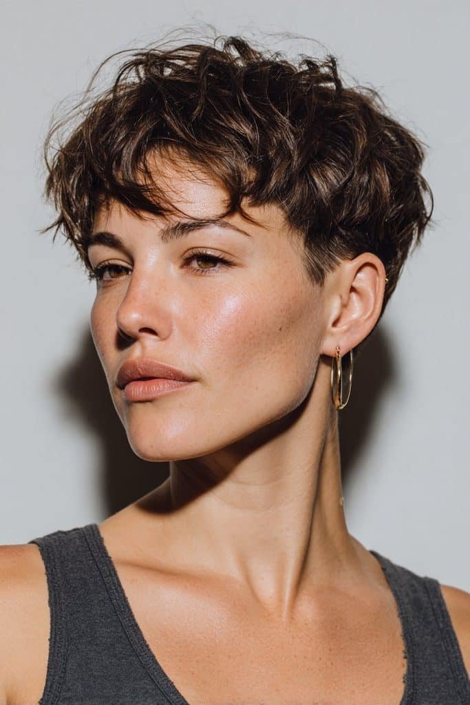 Modern undercut pixie bob with longer crown layers