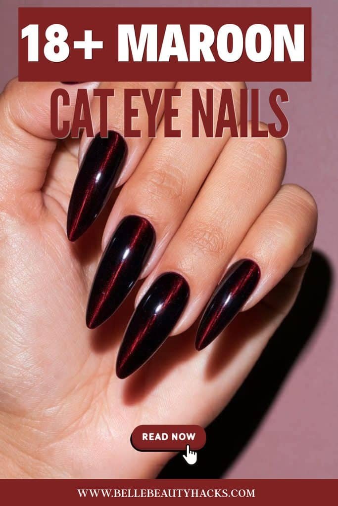 Hand showing Maroon Cat Eye Nails