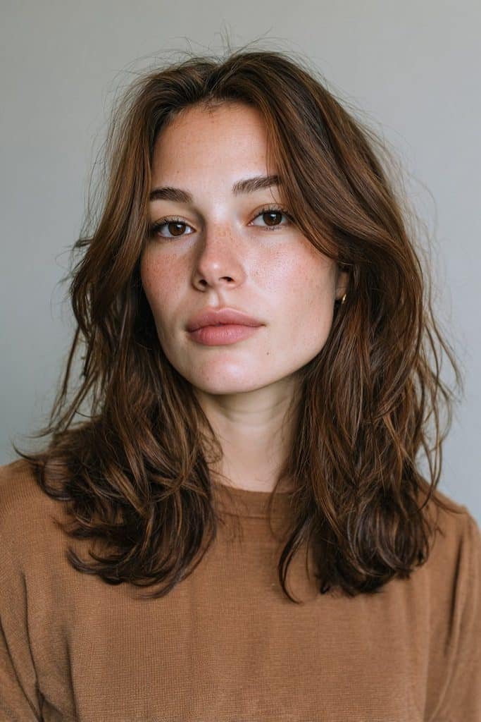 Ashy maple brown hair with muted brunette and cool ash-brown tones