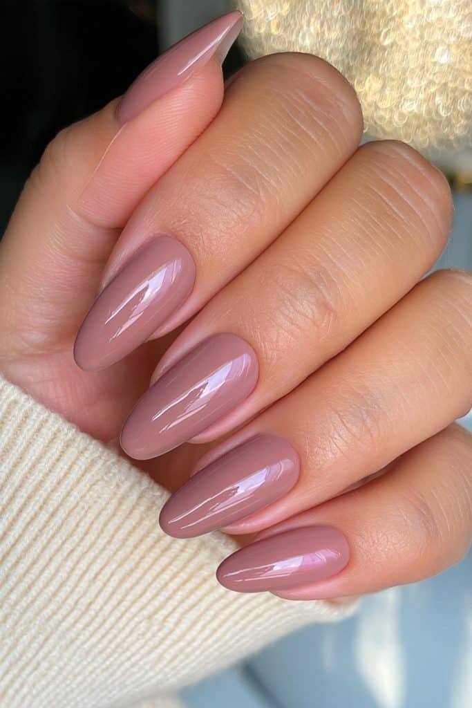 Classic mocha mousse nails with creamy coffee-brown color and a glossy salon finish