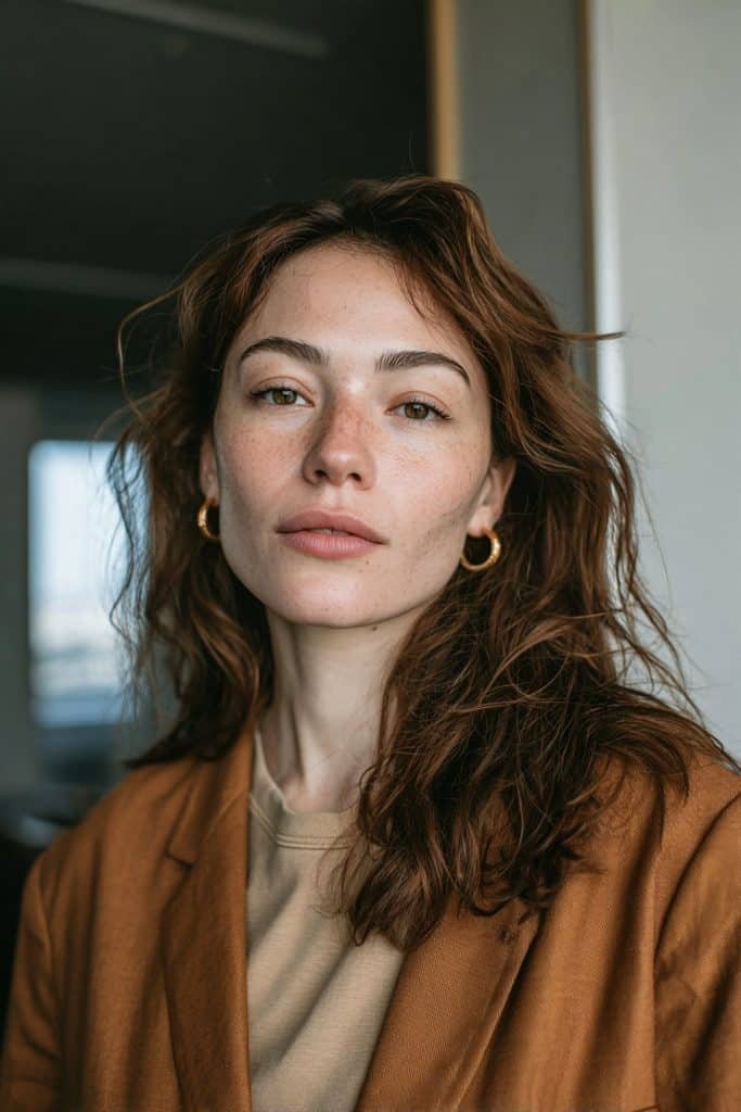 Copper-kissed maple brown hair with delicate warm copper reflections
