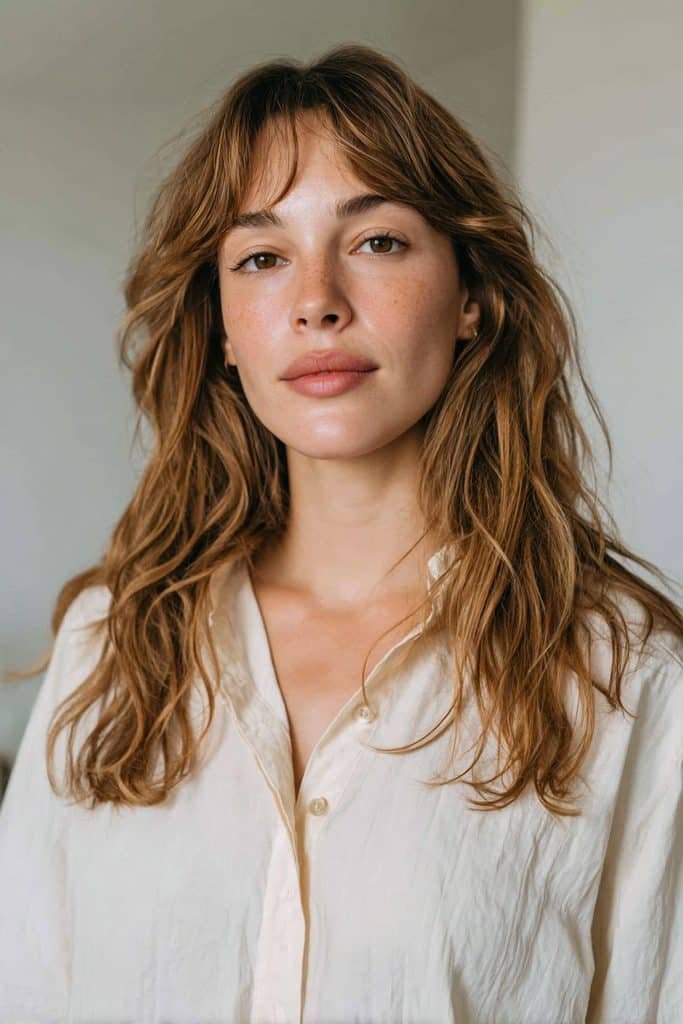 Light maple brown hair with honey beige and delicate golden tones