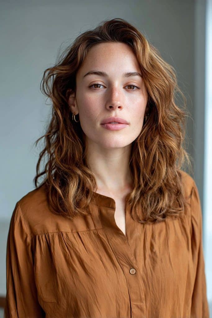Maple bronde hair blending medium brunette, soft blonde and warm maple tones