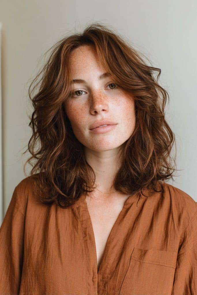 Maple brown waves and curls with warm honey, maple and caramel tones