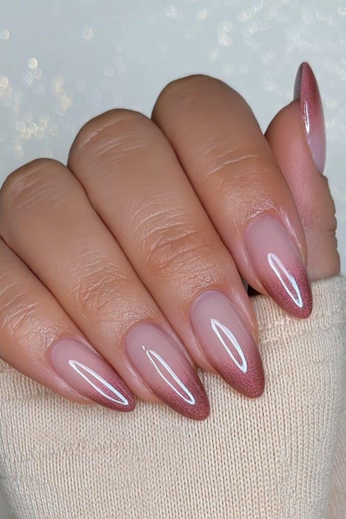 Mocha mousse ombré nails fading from creamy nude into warm caramel-brown tips