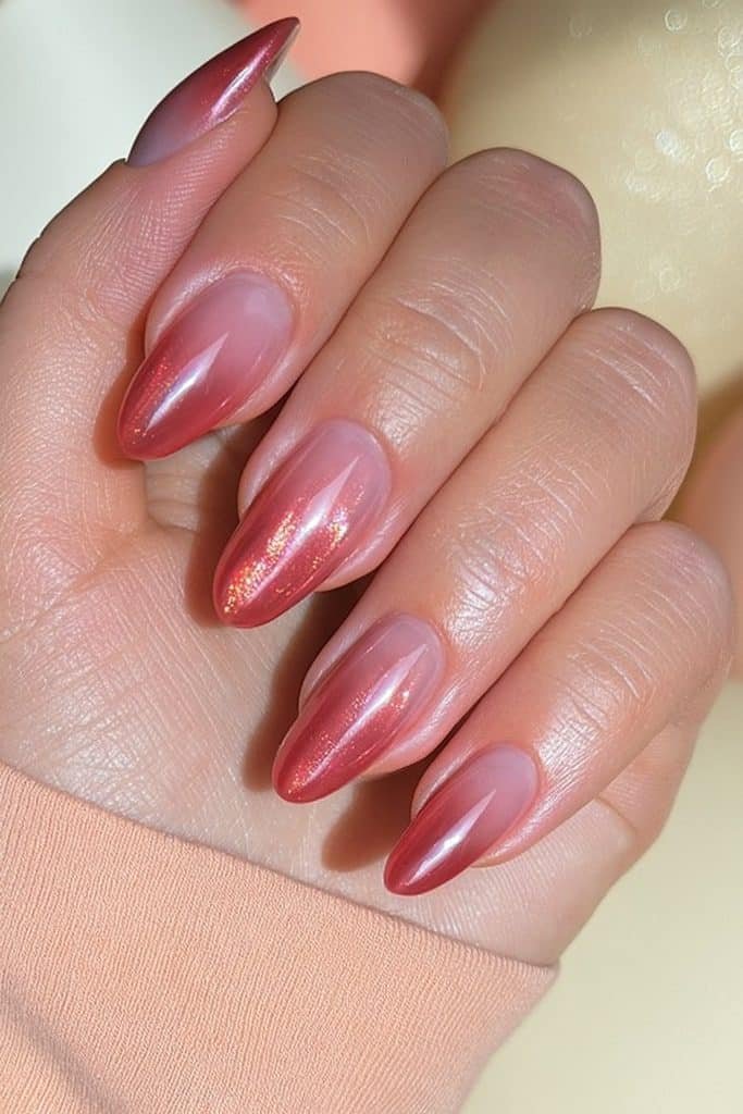 Translucent orange jelly nails in vibrant tangerine and soft mandarin tones