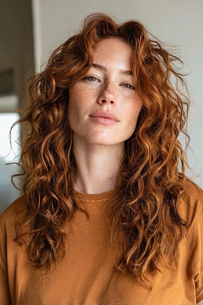 Spiced copper-mahogany mulled wine hair with deep burgundy, mahogany, and cinnamon reflections