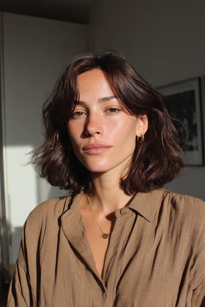 Dark chocolate-brown hair with subtle mulled wine and burgundy reflections