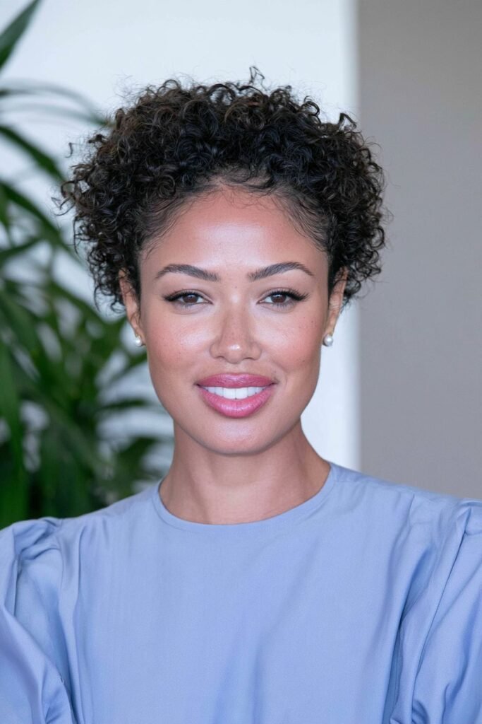 Black woman with a tapered haircut for fine hair, styled with lightweight texture and softly tapered sides for added volume.