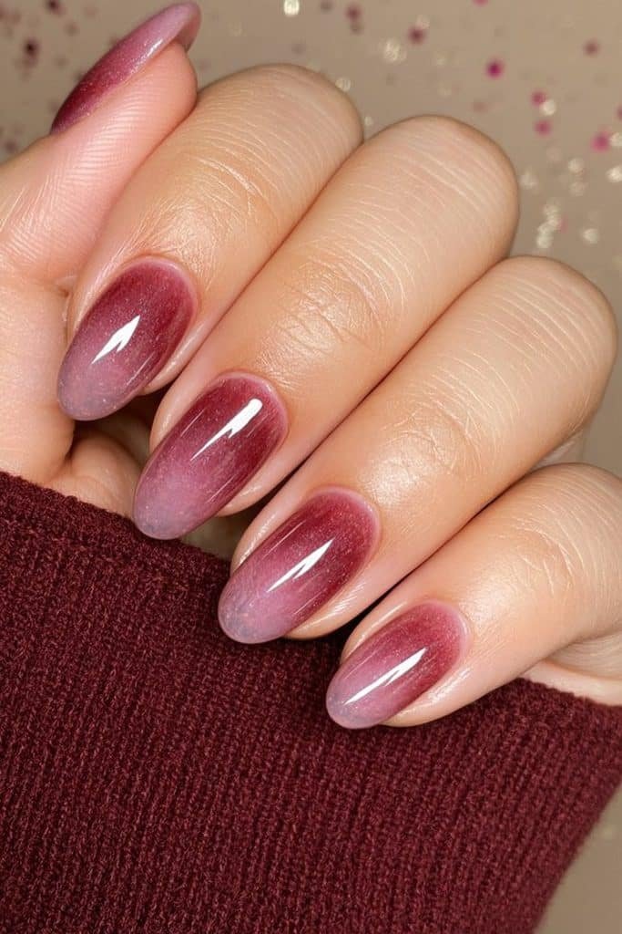 Translucent wine-plum jelly nails with rich berry-purple color and glassy shine